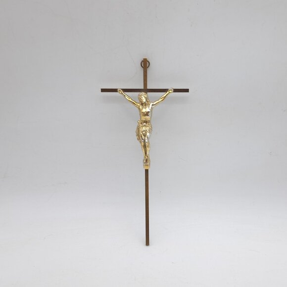 Vintage Brass Wall or Casket Crucifix - Picture 1 of 11